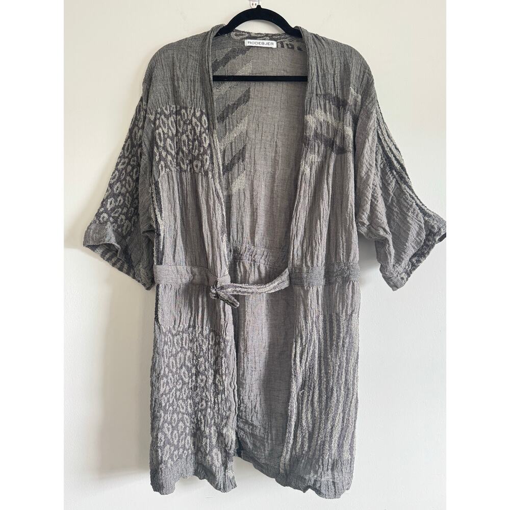 Rodebjer Gray Linen Blend Belted Kimono Jacket Cardigan Women’s Size M Lagenlook